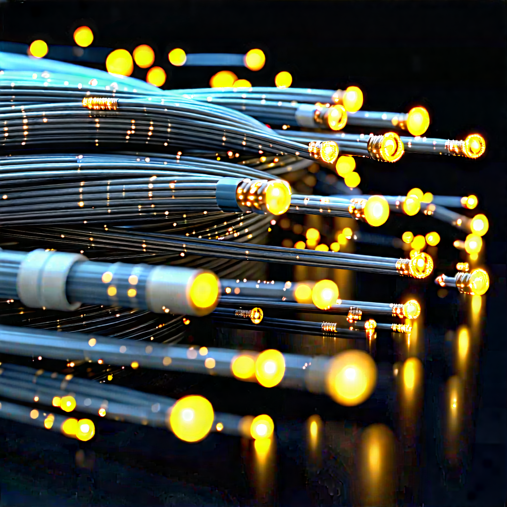 Close-up Of Fiber Optic Cables With Close-up Bunch