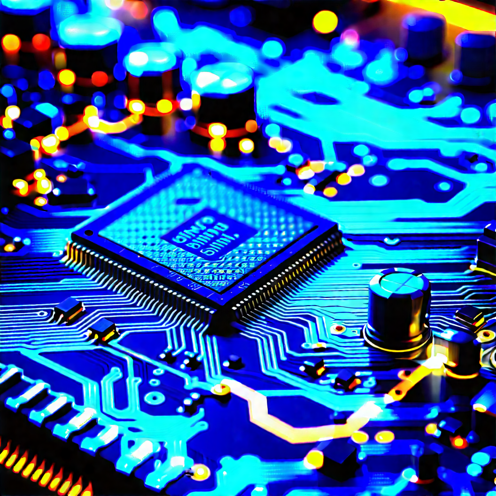 Circuit board with blue light glow