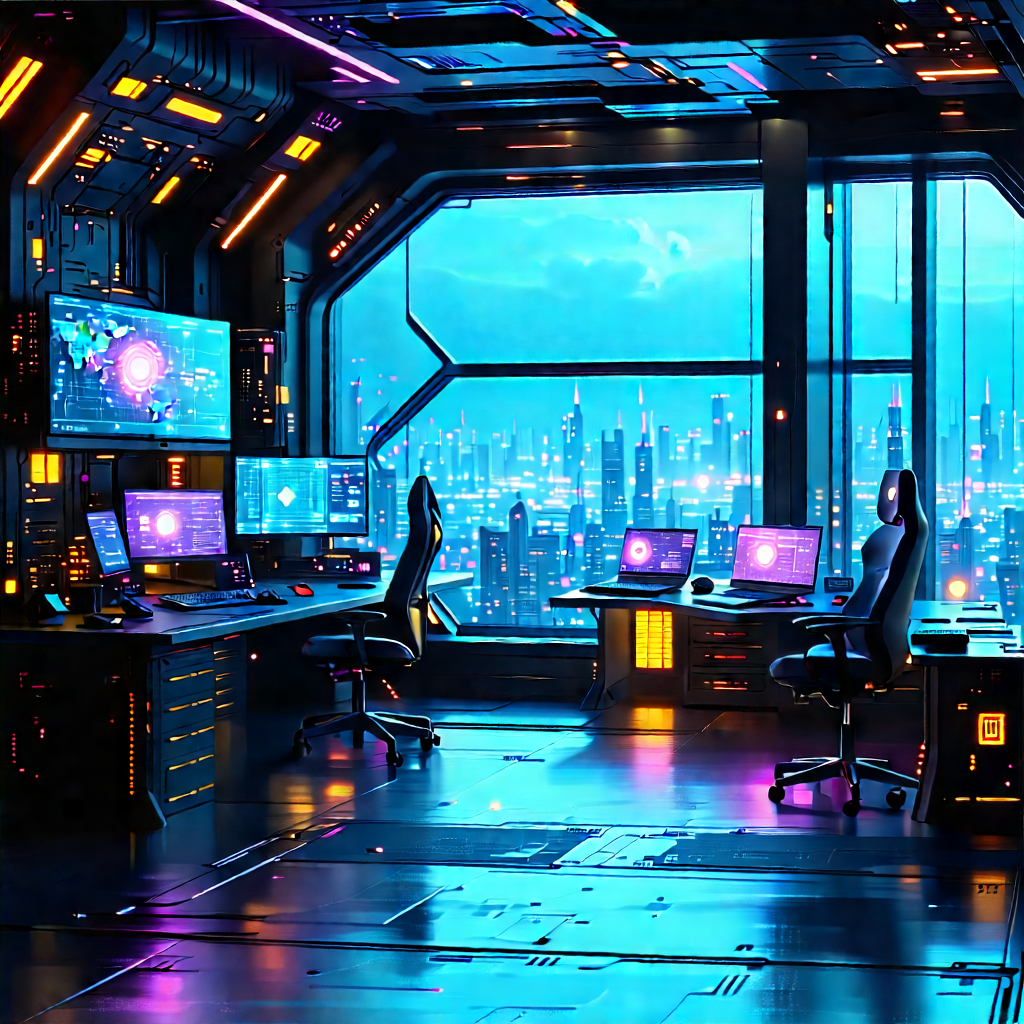 Futuristic Digital Workspace With Futuristic Office,