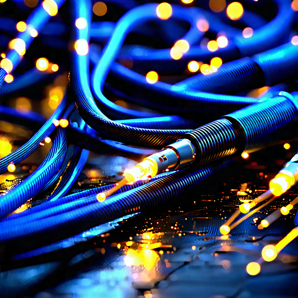 Close-up Of Fiber Optic Cables With Close-up Blue