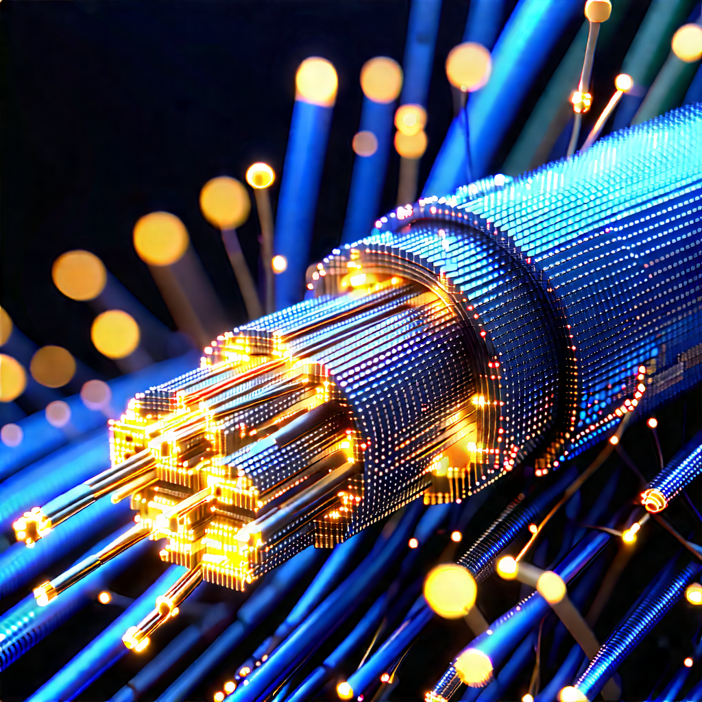Close-up Of Fiber Optic Cables With Close-up Blue