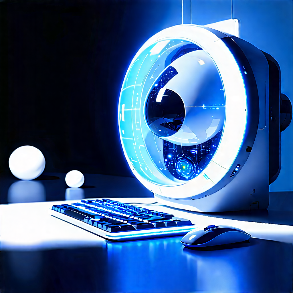 Futuristic (digital:1.14) Workspace With Futuristic Computer