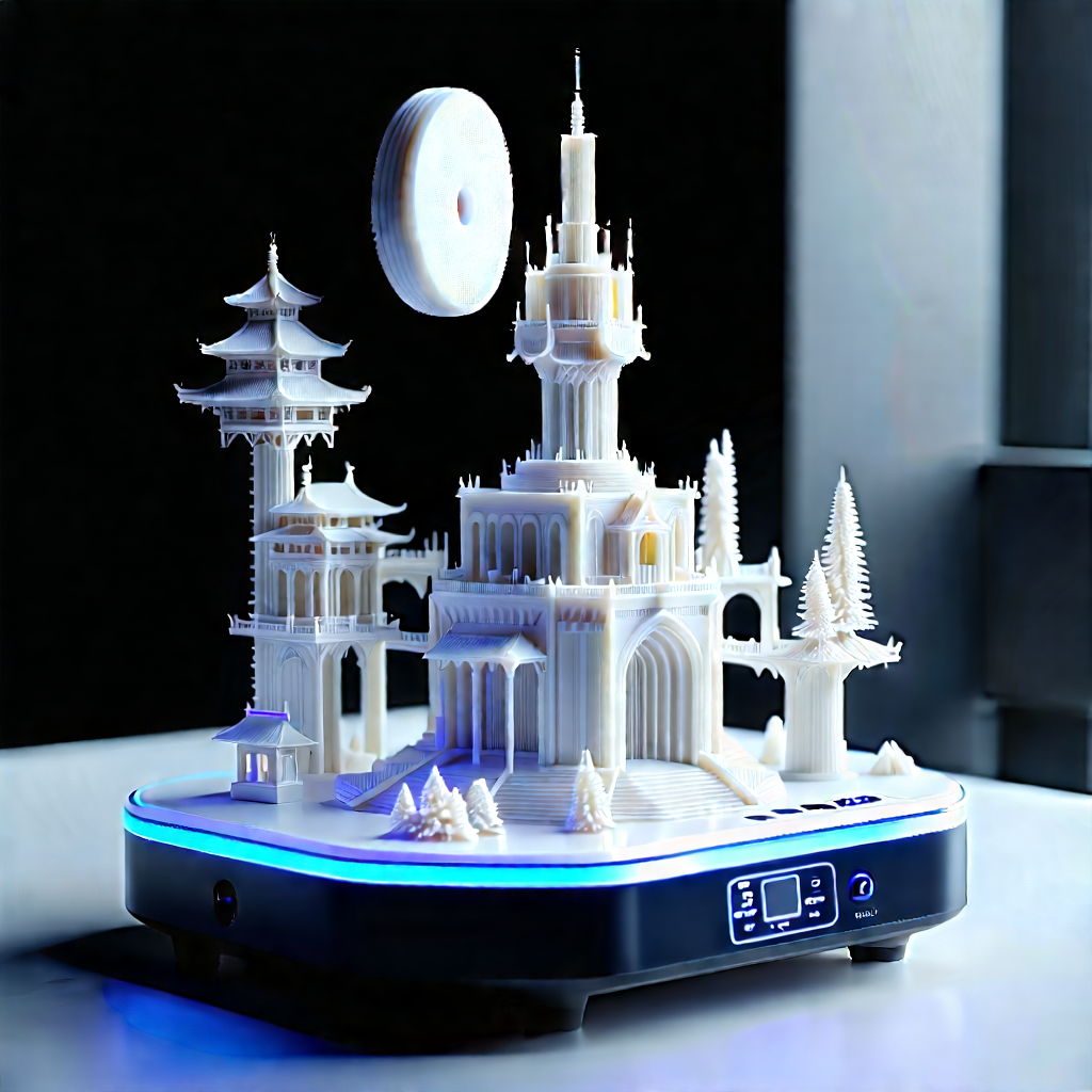 3d Printer With Data Streams With Small Model