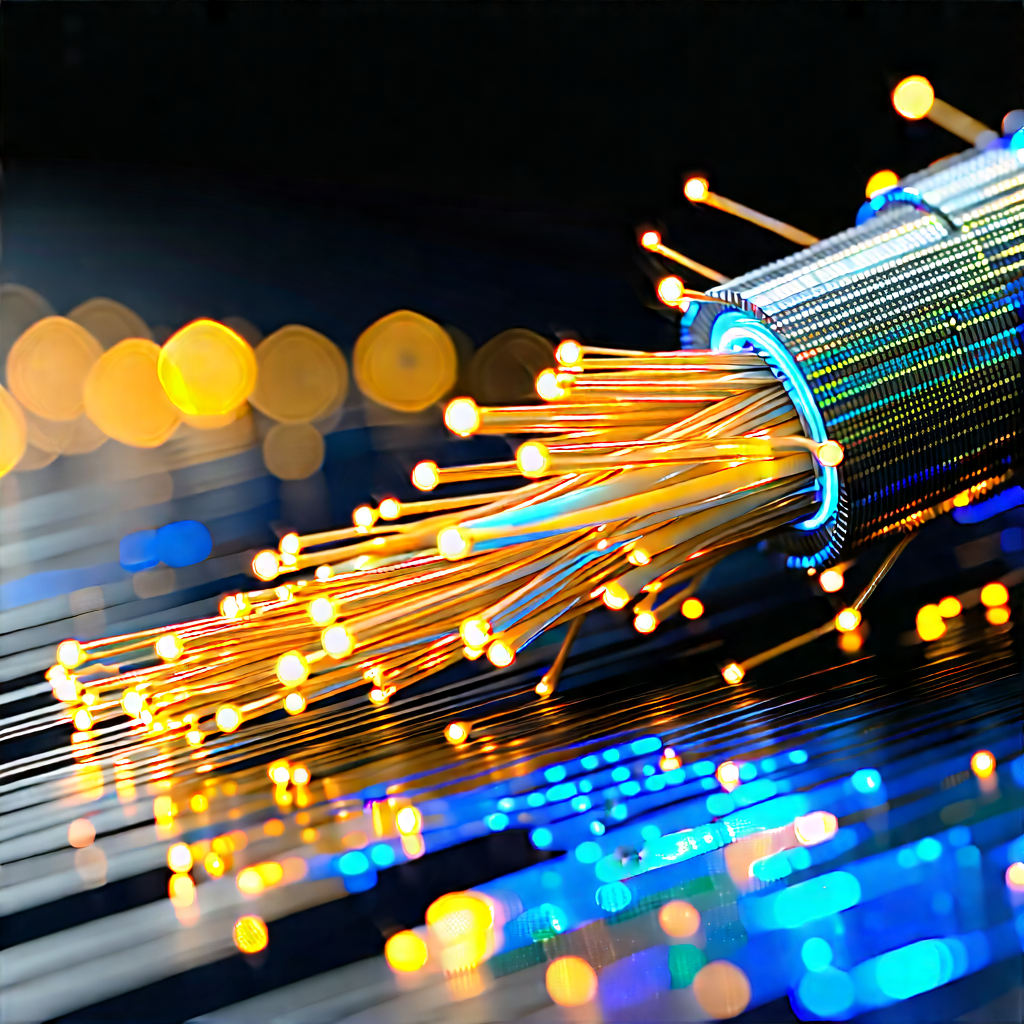 Close-up Of Fiber Optic Cables With Close-up Wire
