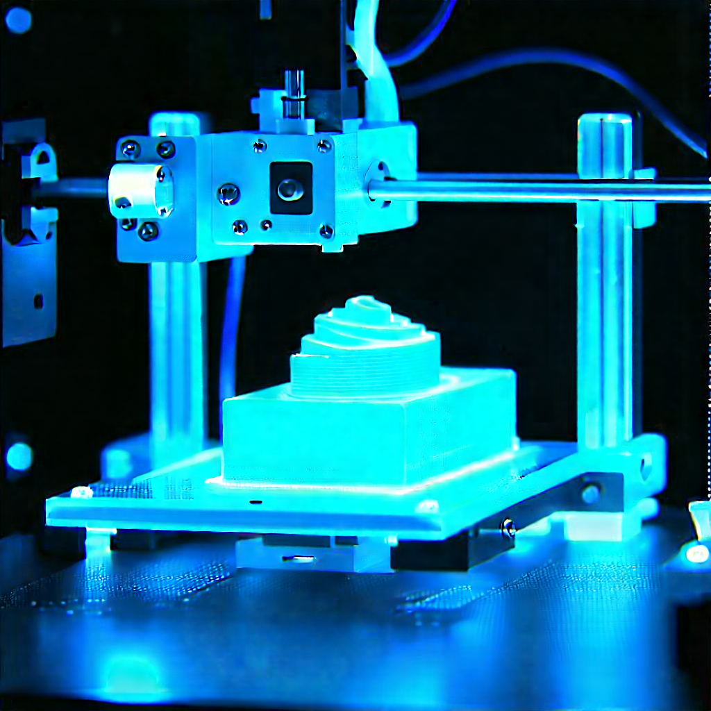 3d printer with blue light glow