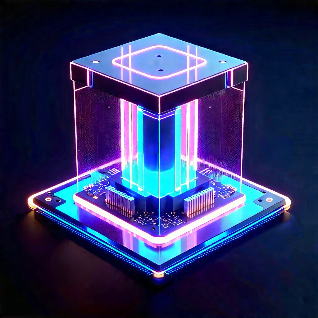 Quantum Computer With Neon Accents With Blue Purple