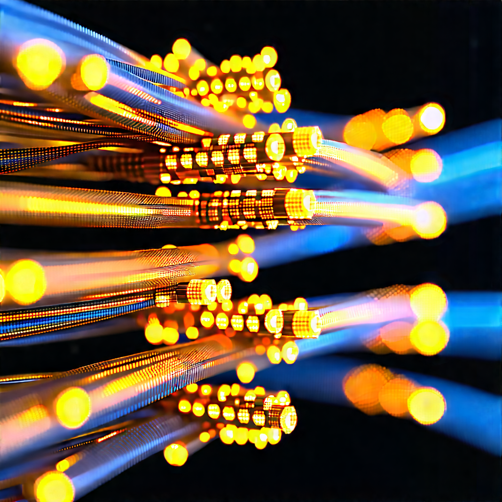 Close-up Of Fiber Optic Cables With Close-up Large