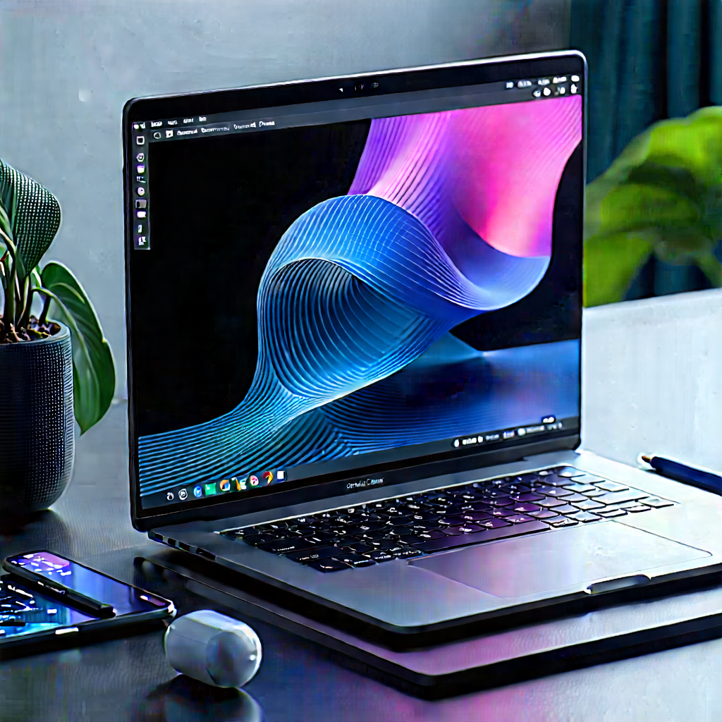 Laptop With Digital Artwork With Laptop Computer