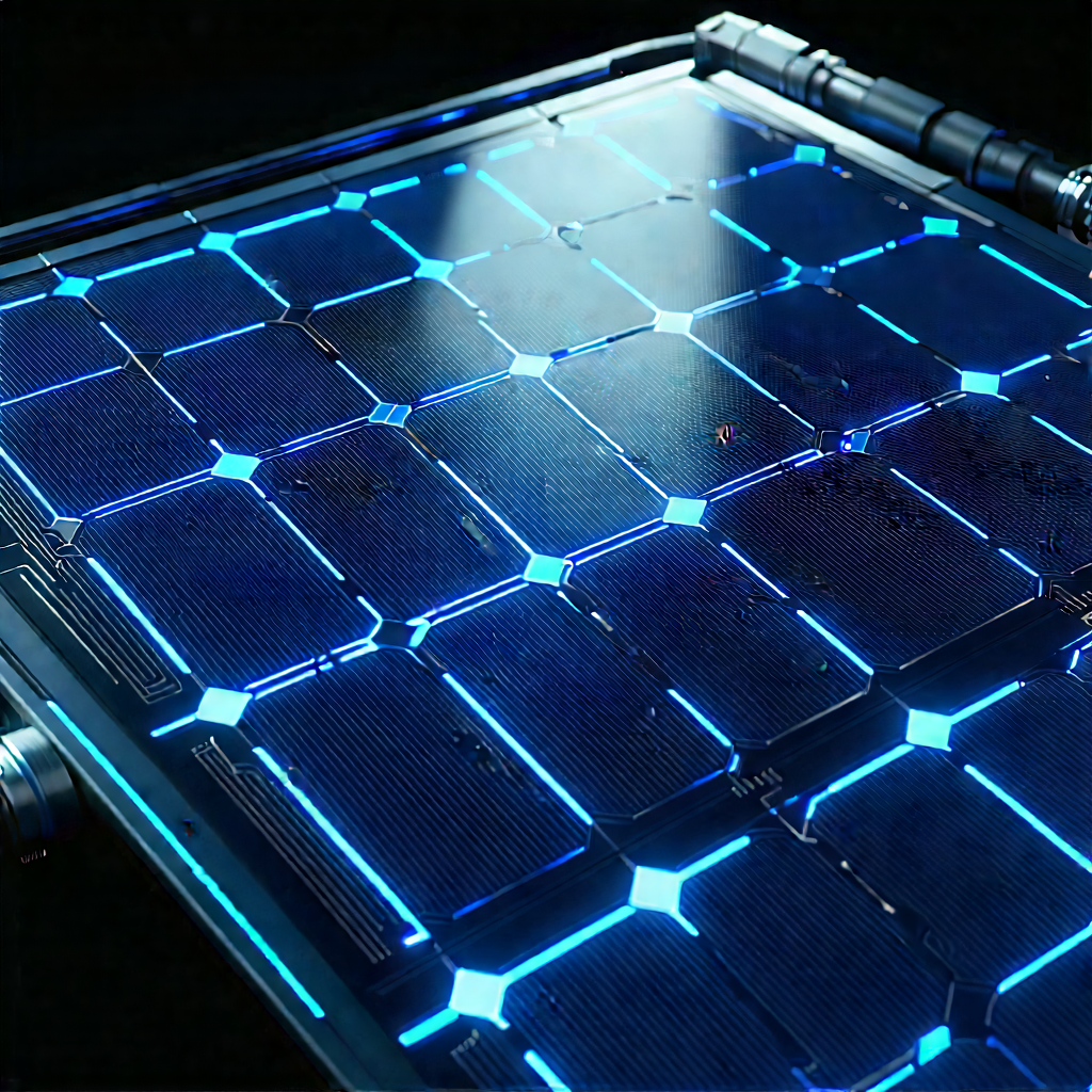 Solar panel with blue light (glow:1.42)