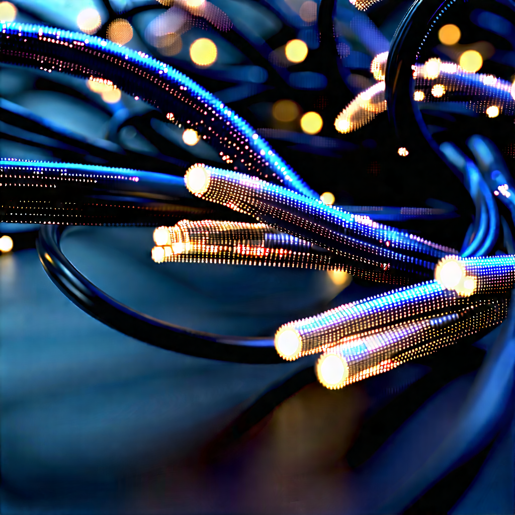 Close-up Of Fiber Optic Cables With Image, There