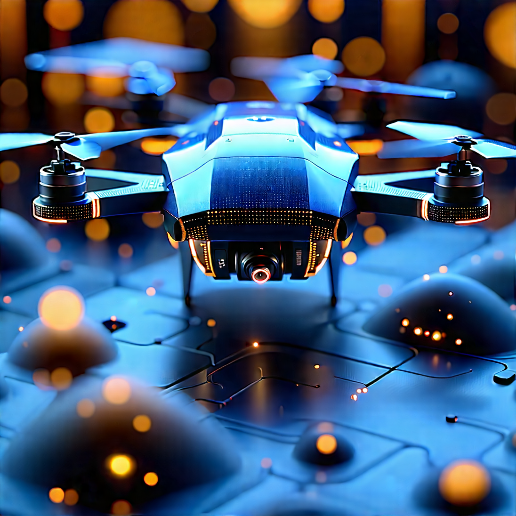 Drone With Data Visualization With Blue Drone