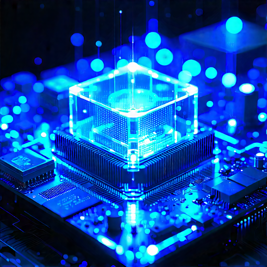 Quantum computer with blue light glow