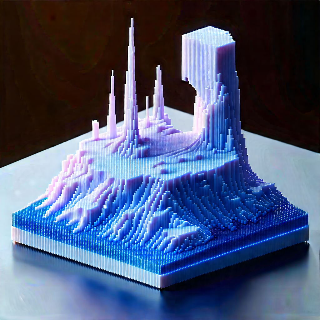 3d Printer With Digital Particles With Model Mountainous