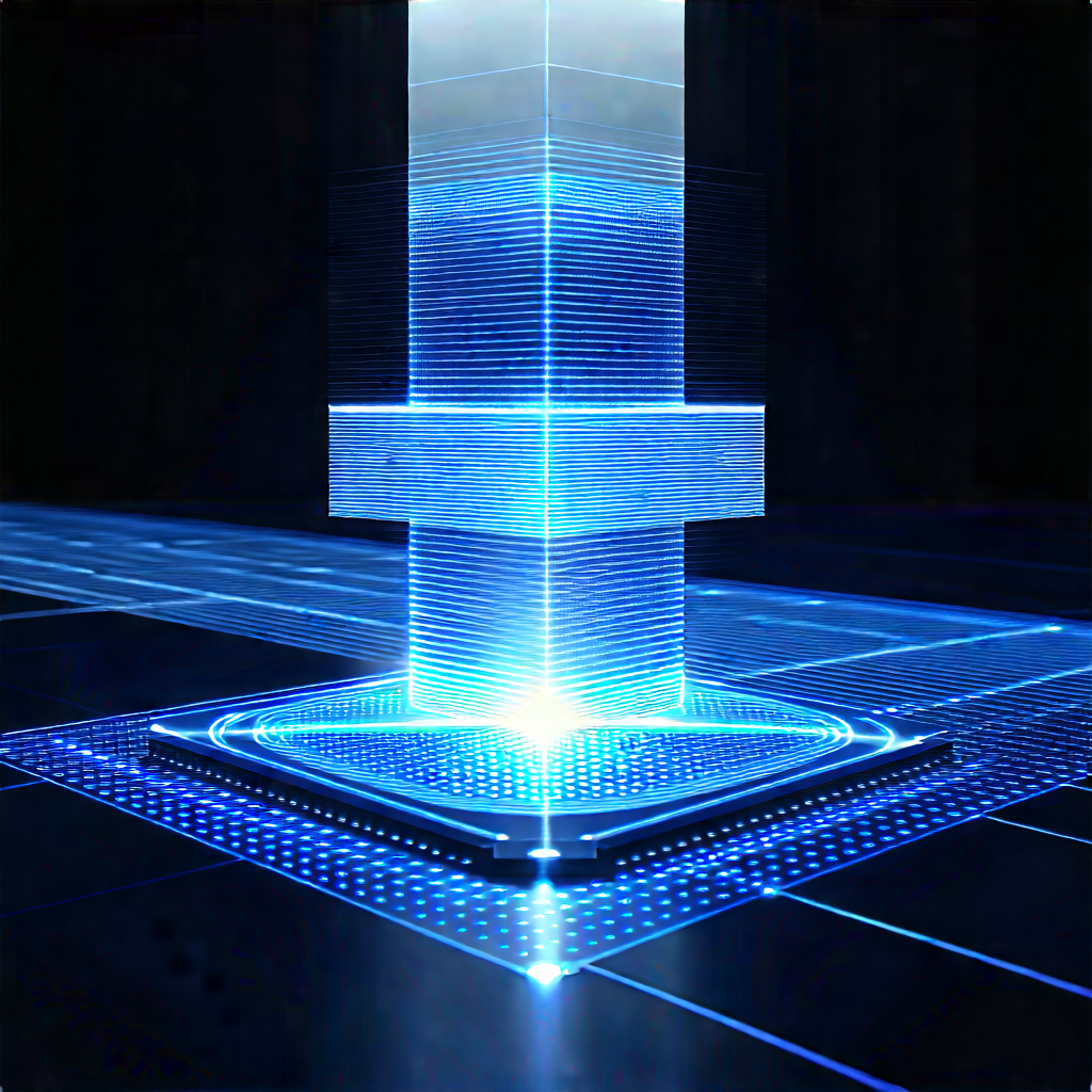Quantum Computer With Laser Scanning With Blue White