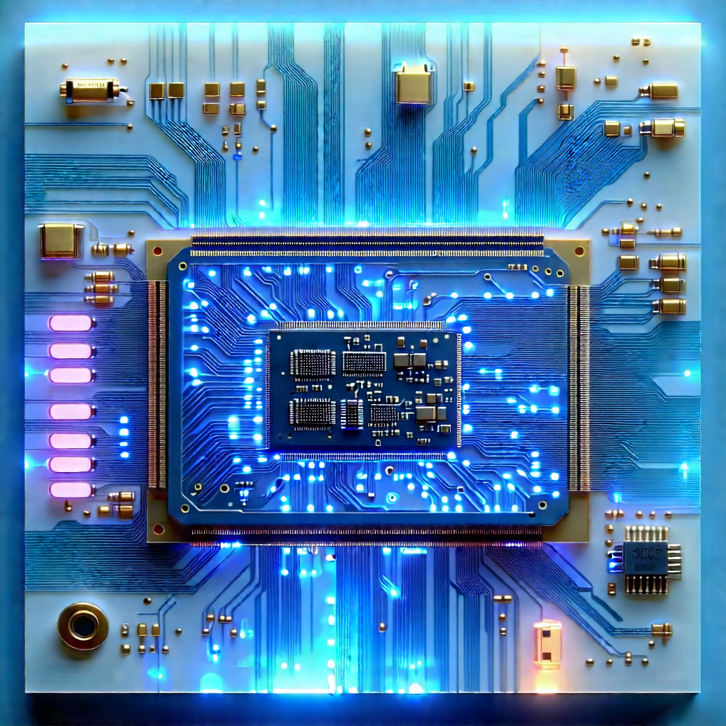 Circuit board with blue light glow