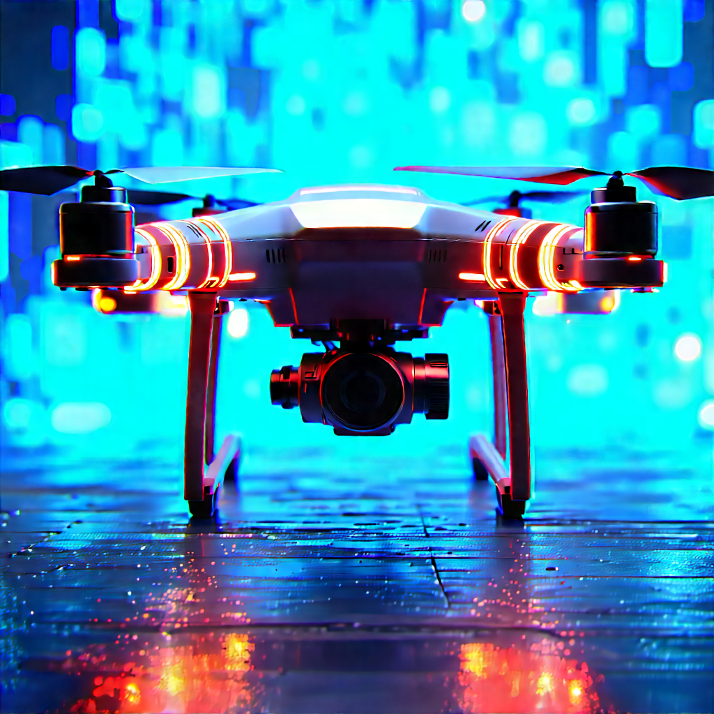 Drone With Glowing Screen With White Drone
