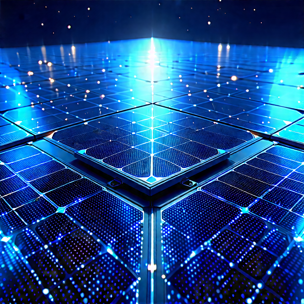 Solar Panel With Holographic Projection With Close-up Solar