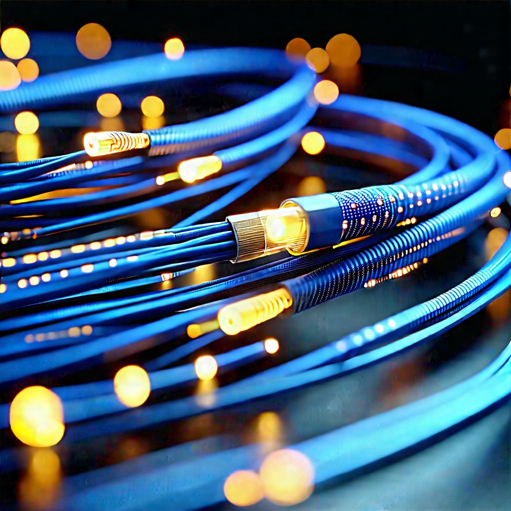 Close-up Of Fiber Optic Cables With Close-up Blue