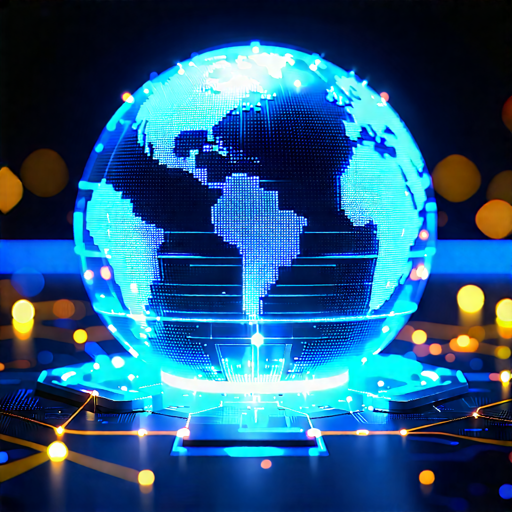 Blockchain Network Visualization With Blue, Glowing