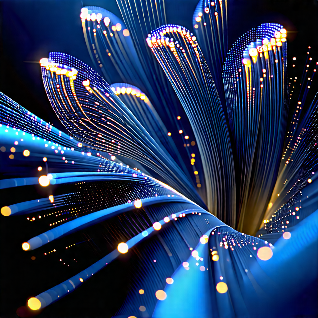 Close-up Of Fiber Optic Cables With Close-up Blue
