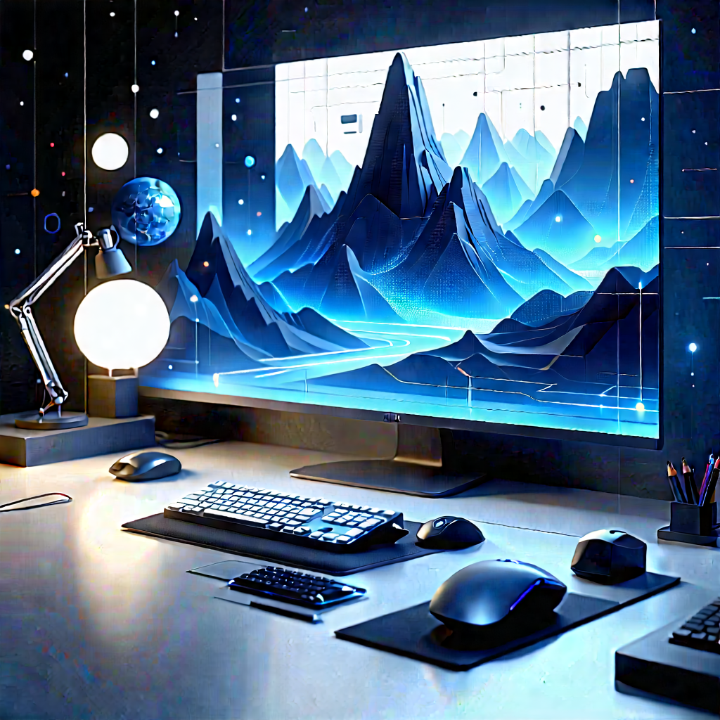 (futuristic:1.23) Digital Workspace With Computer Desk