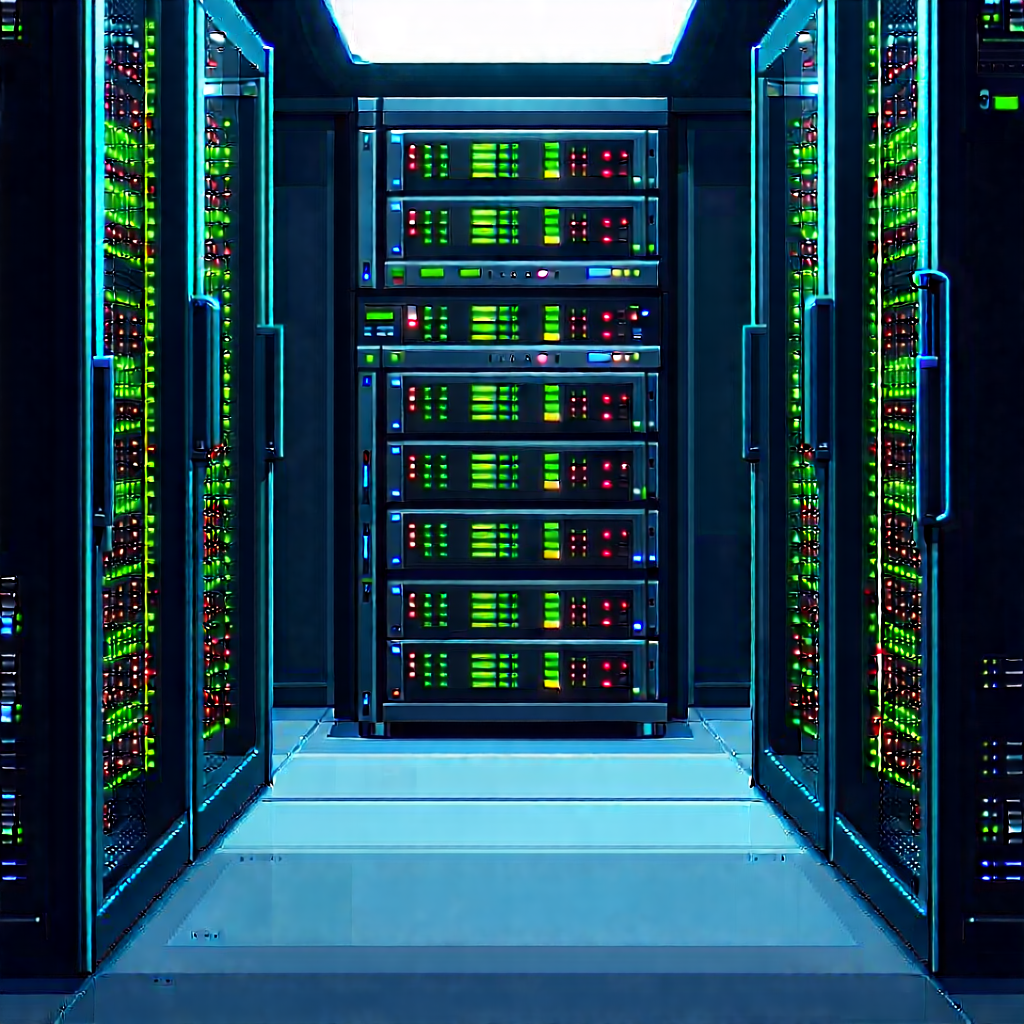 Server Rack With Data Streams With Image, There