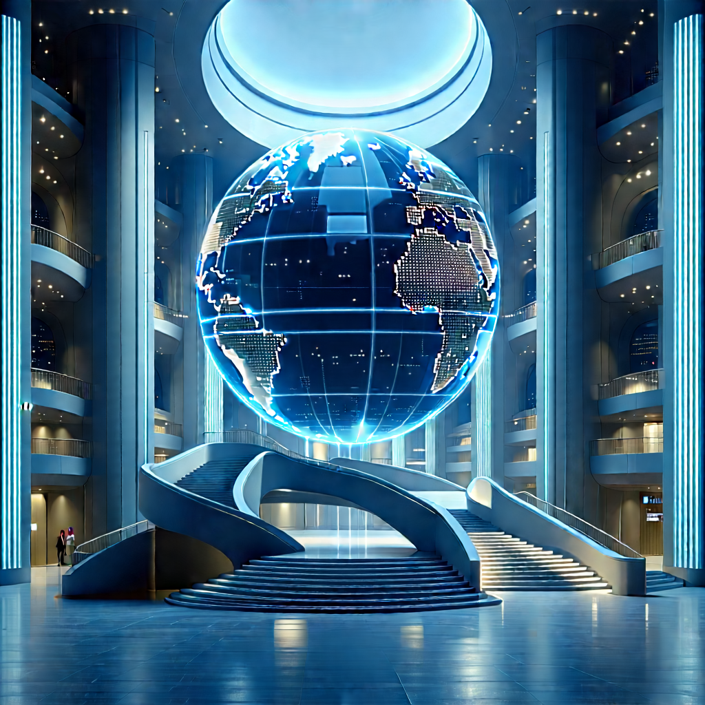 (futuristic:1.12) Innovation Hub With Large, Blue,