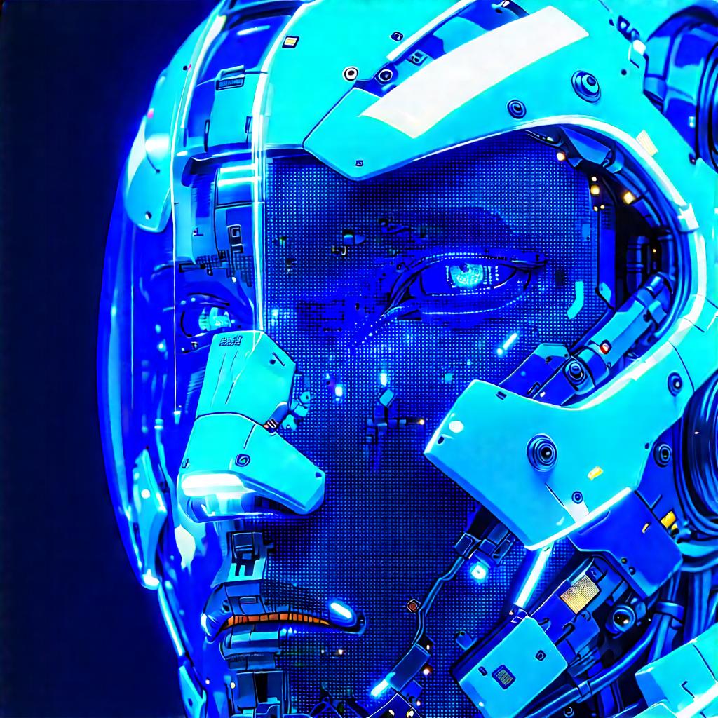 Robot with blue light (glow:1.2)