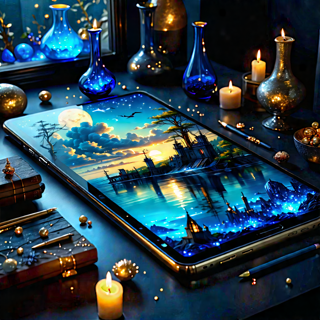 Tablet With Digital Artwork With Large, Beautifully