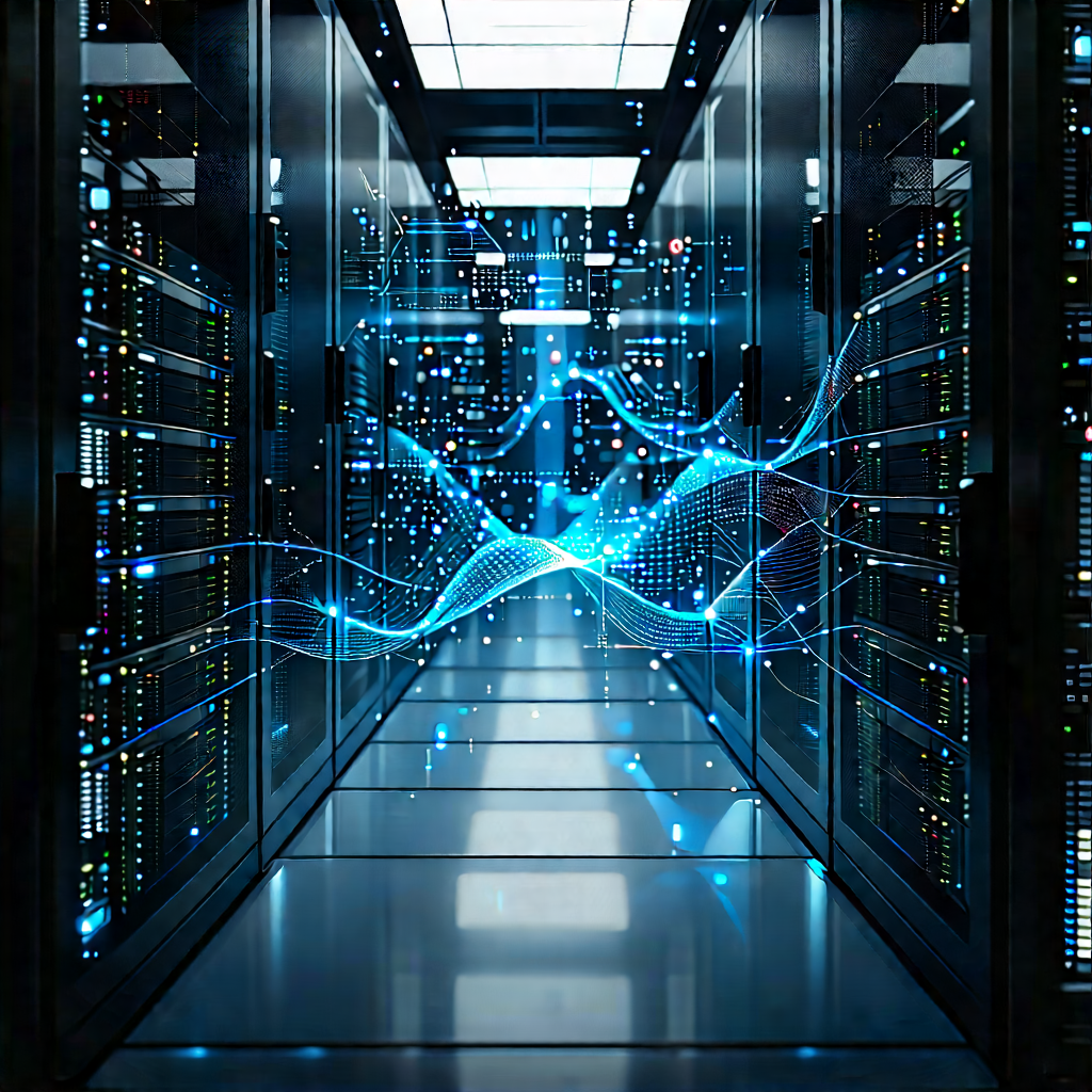 Server Rack With Data Streams With Large Room
