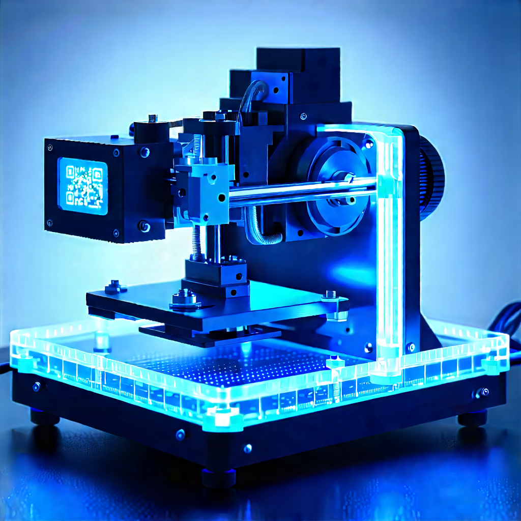 3d Printer With Blue Light Glow With Blue Black