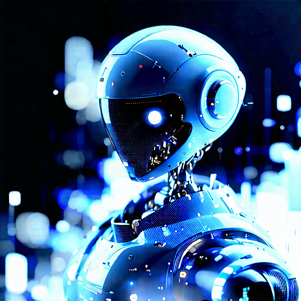 Robot With Digital Particles With Futuristic Robot