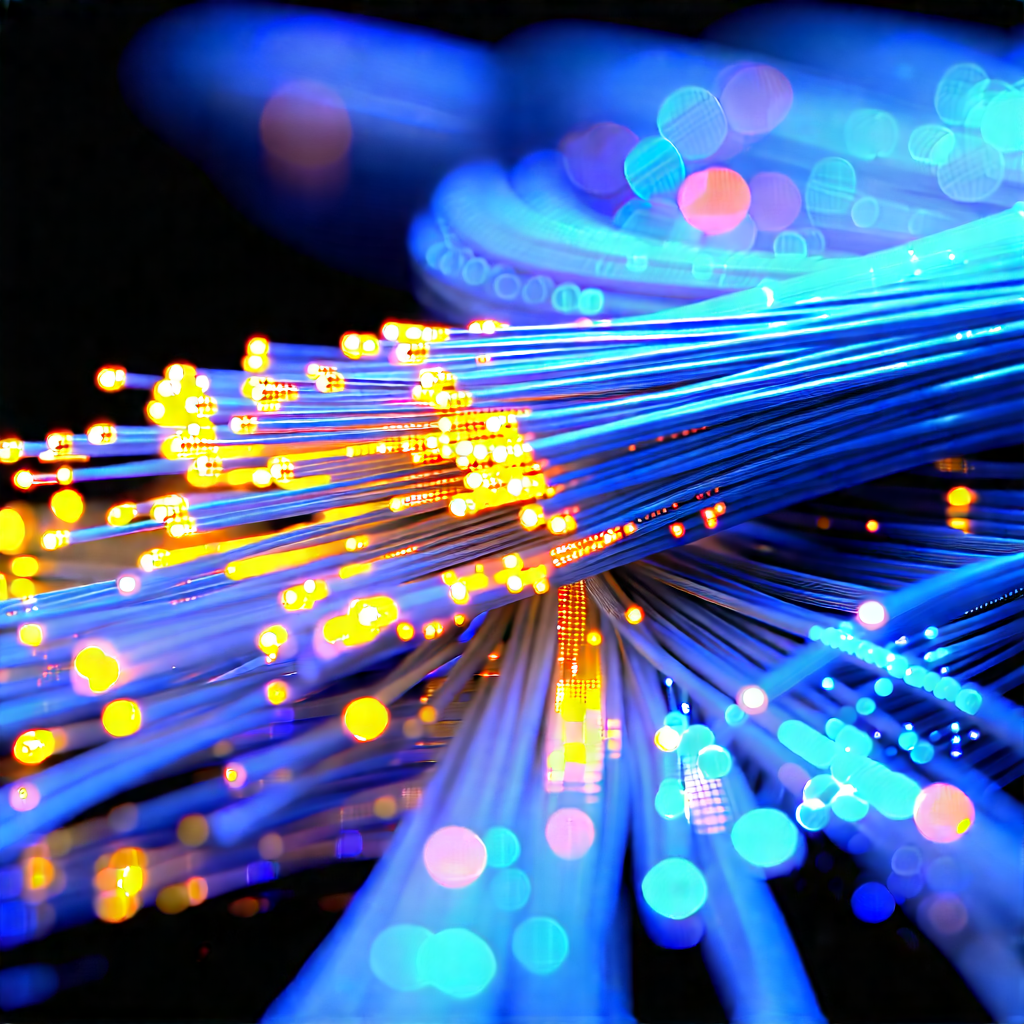 Close-up Of Fiber Optic Cables With Close-up Blue