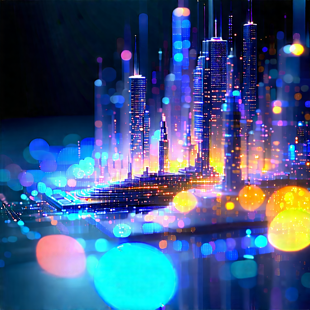 Entertainment Technology In Tech Office With Futuristic Cityscape