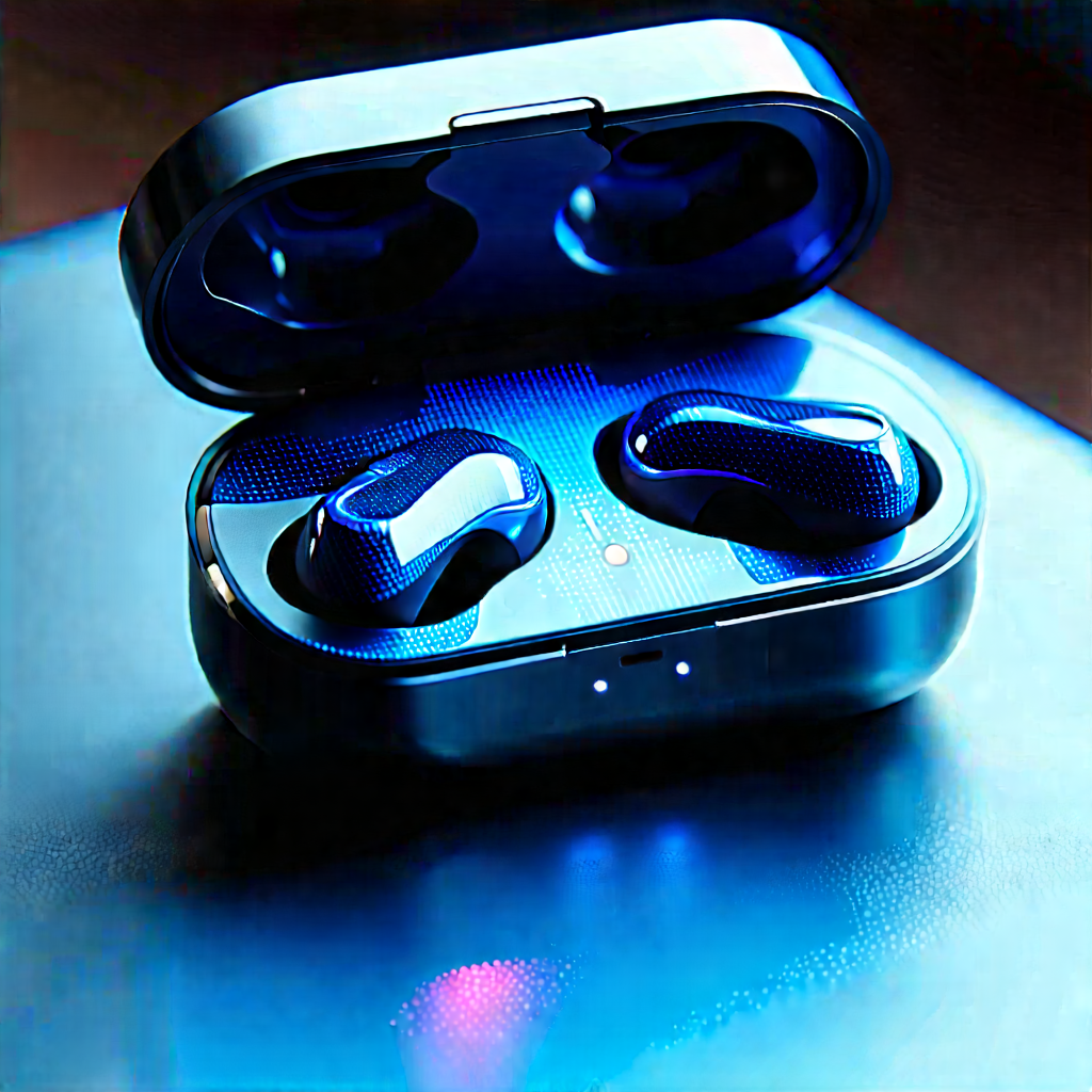 Wireless Earbuds With Holographic Display With Pair Blue