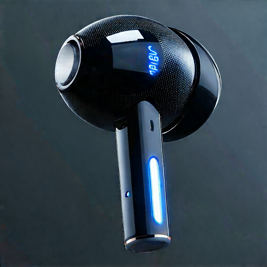 Wireless Earbuds With Digital Artwork With Black Blue