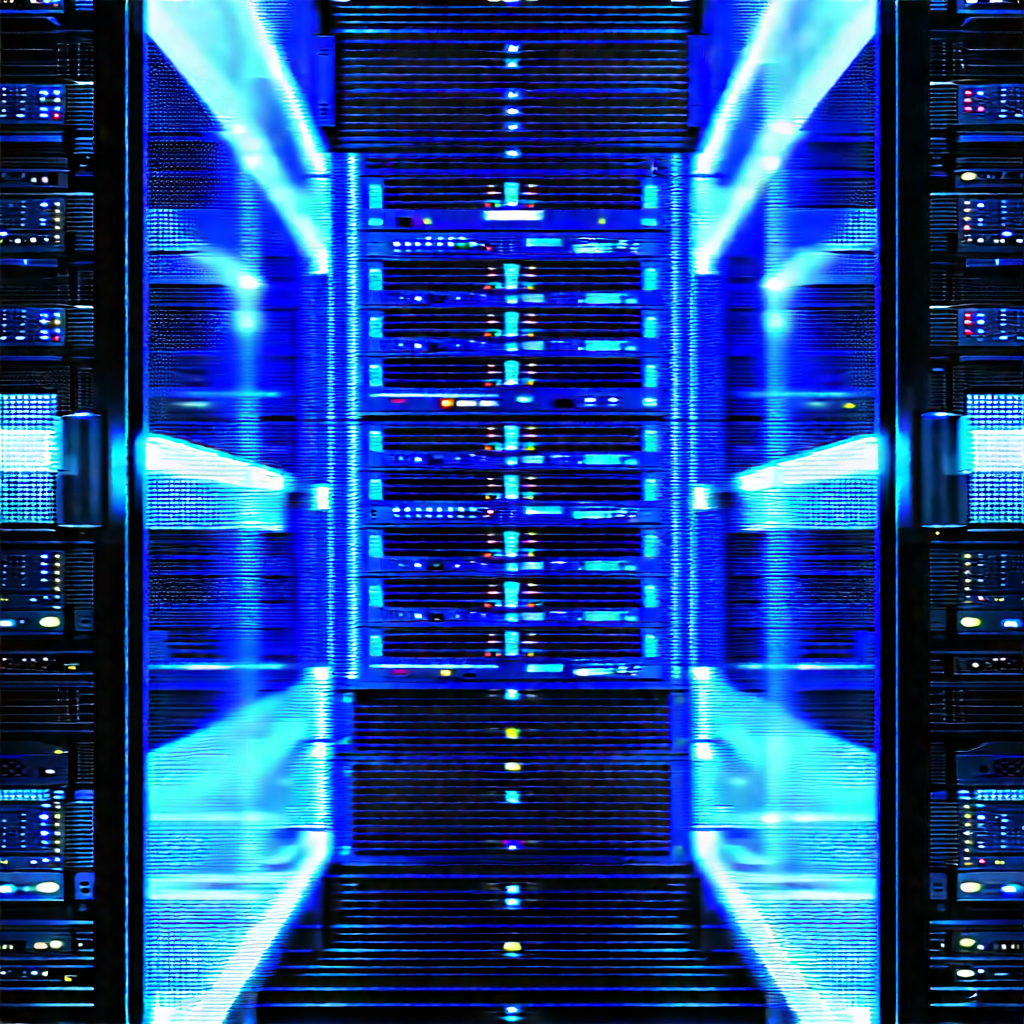 Server rack with blue light glow