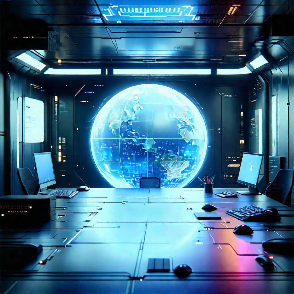(futuristic:1.17) Tech Startup Office With Image, There