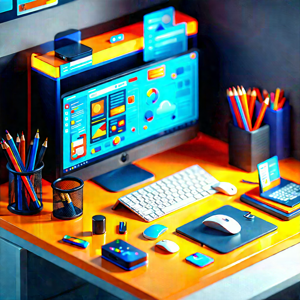 Educational Technology In Tech Office With Desk Computer