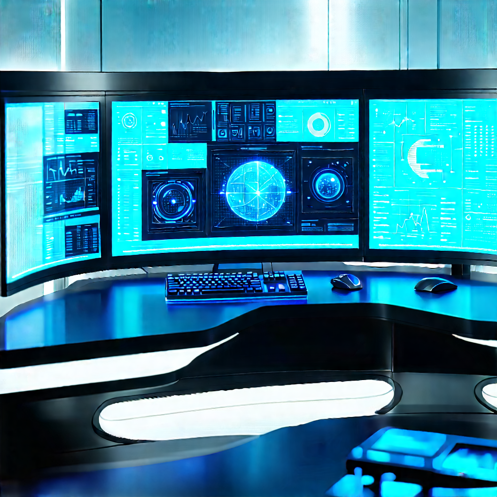 Futuristic Digital Workspace With Image, There