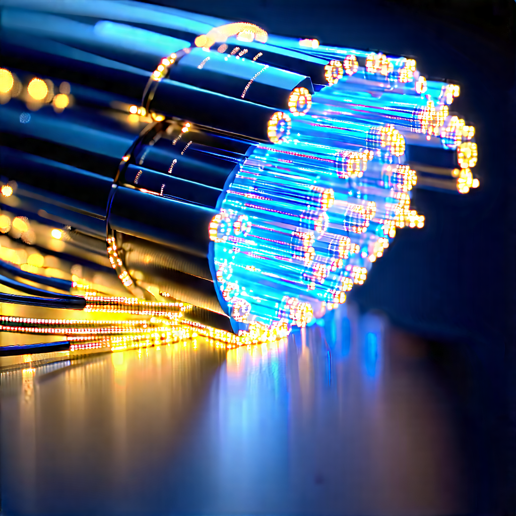 Close-up Of Fiber Optic Cables With Close-up Blue