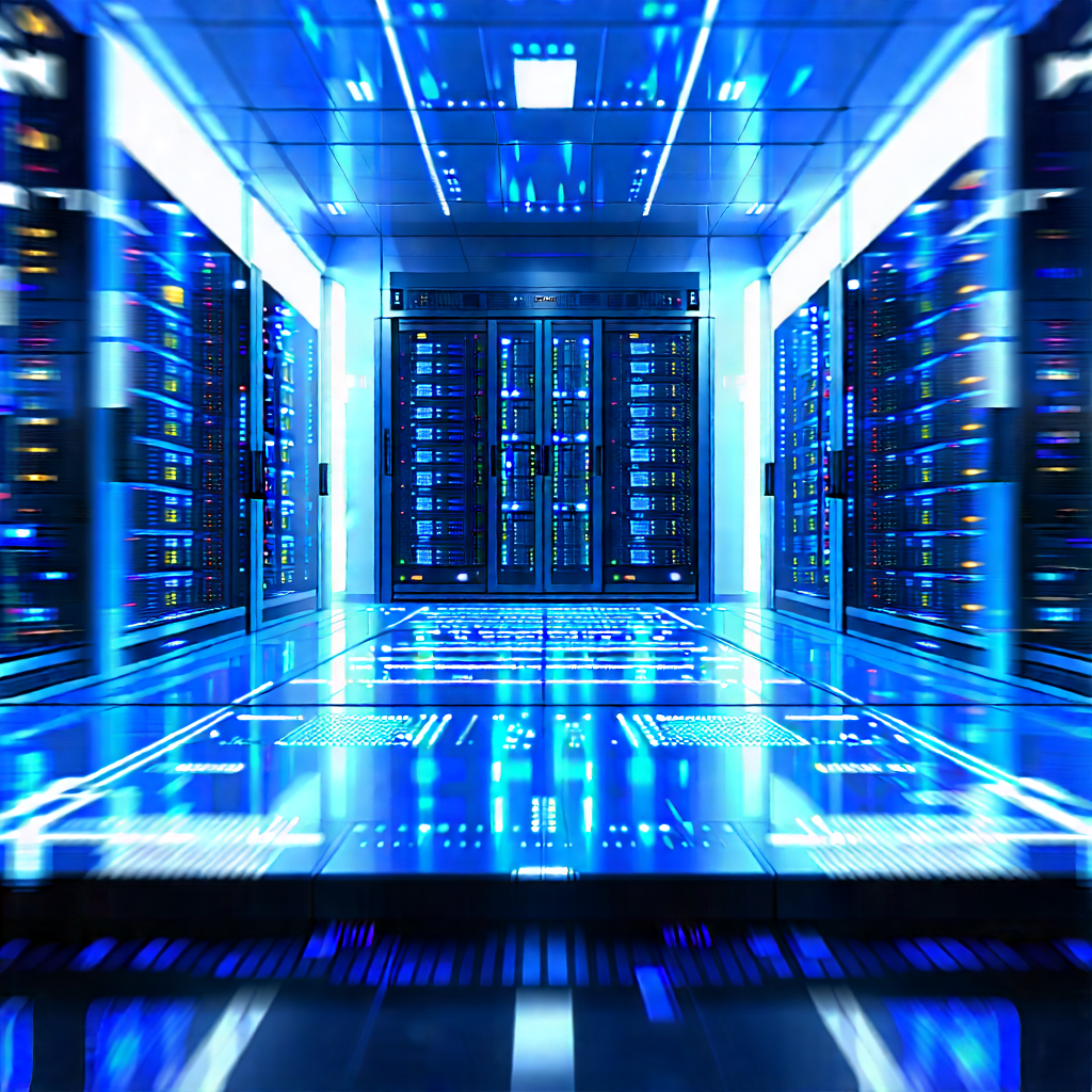 Futuristic Server Room With Large Blue