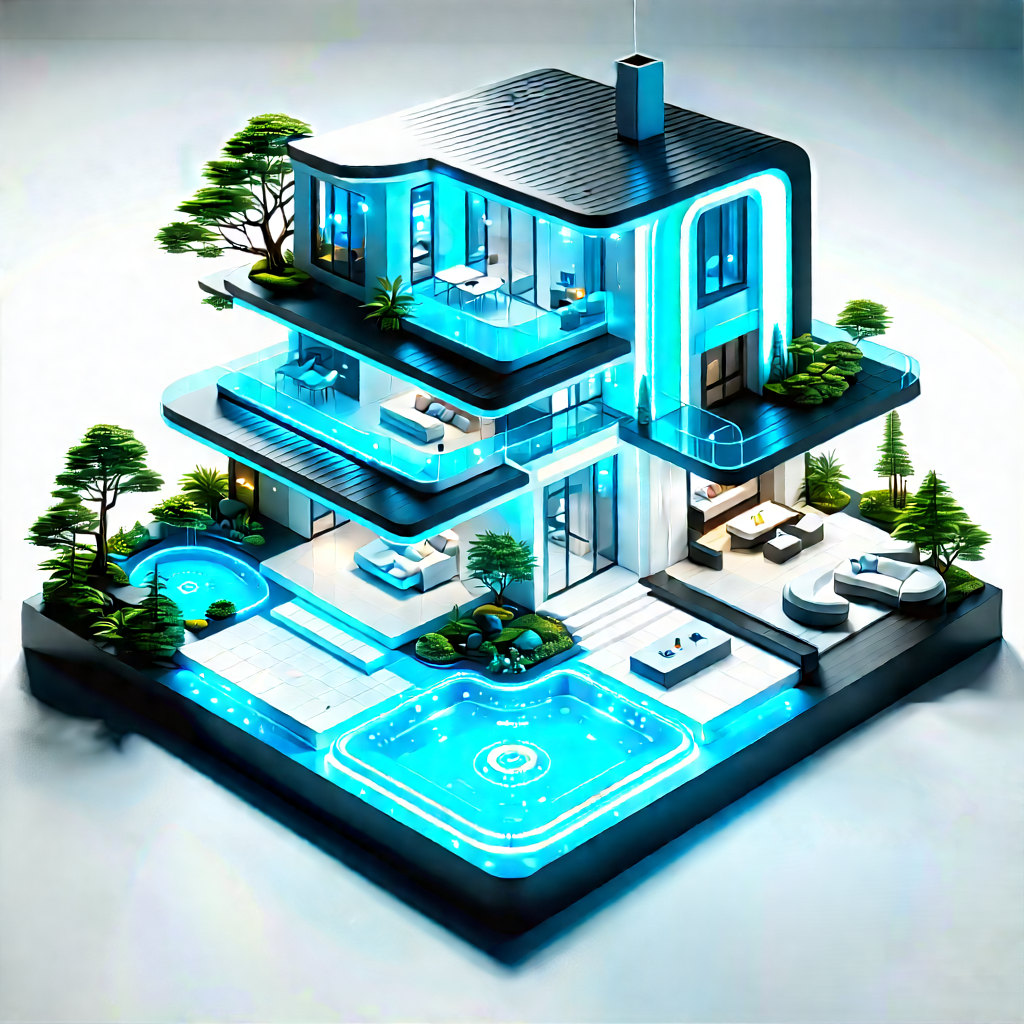 (futuristic:1.44) Smart Home With Blue White