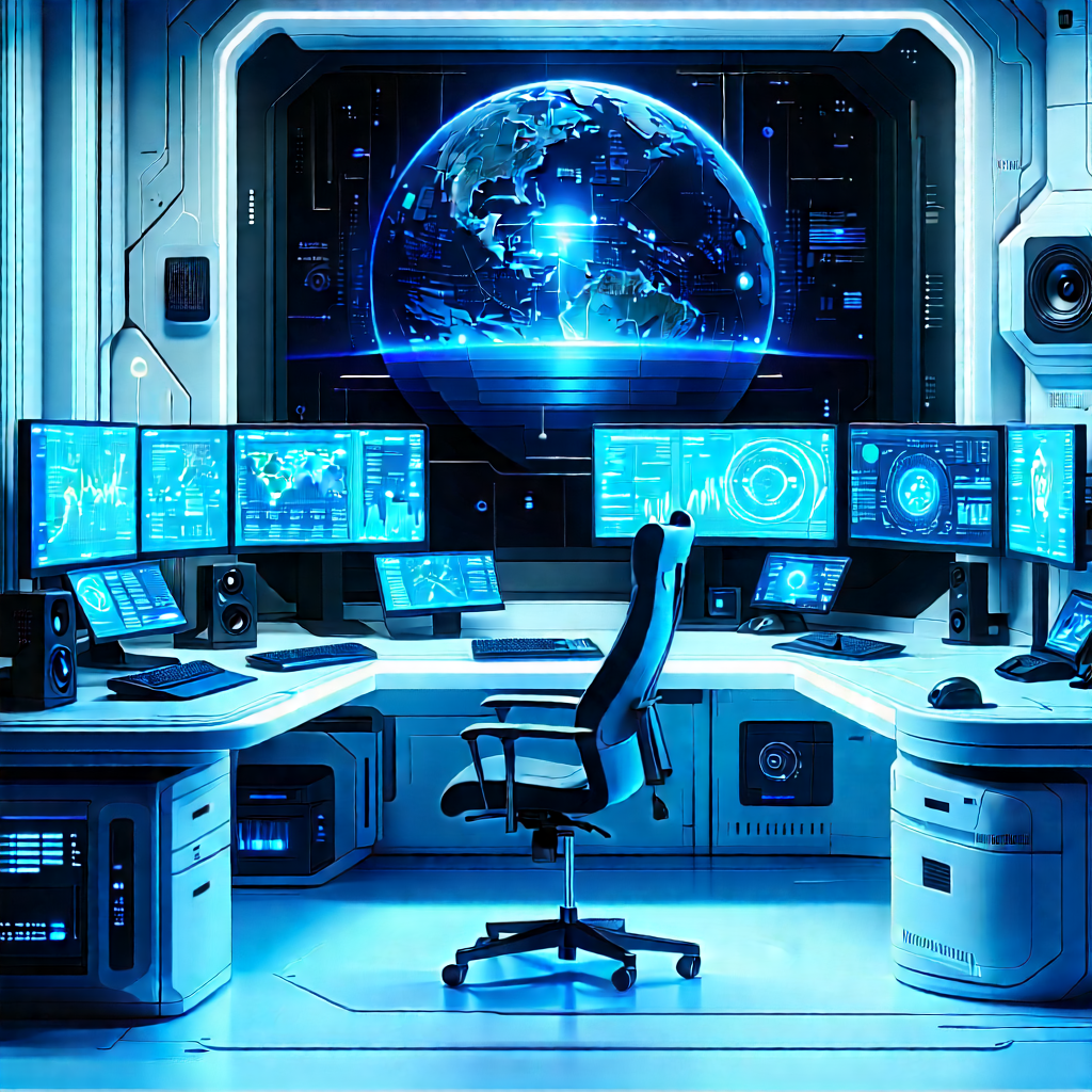 (futuristic:1.18) (digital:1.22) Workspace With Image, There