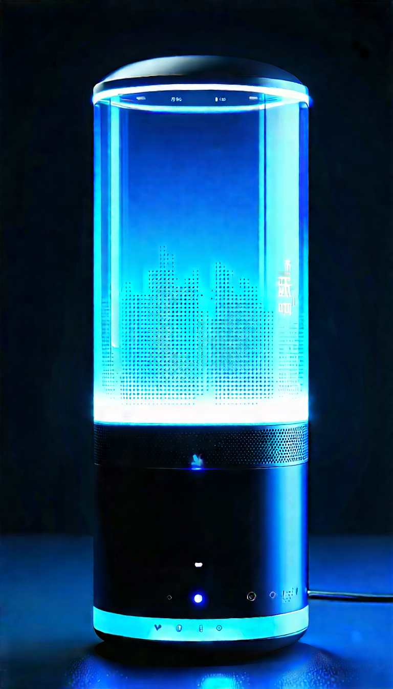 Smart Home Device With Glowing Screen With Blue Lighted