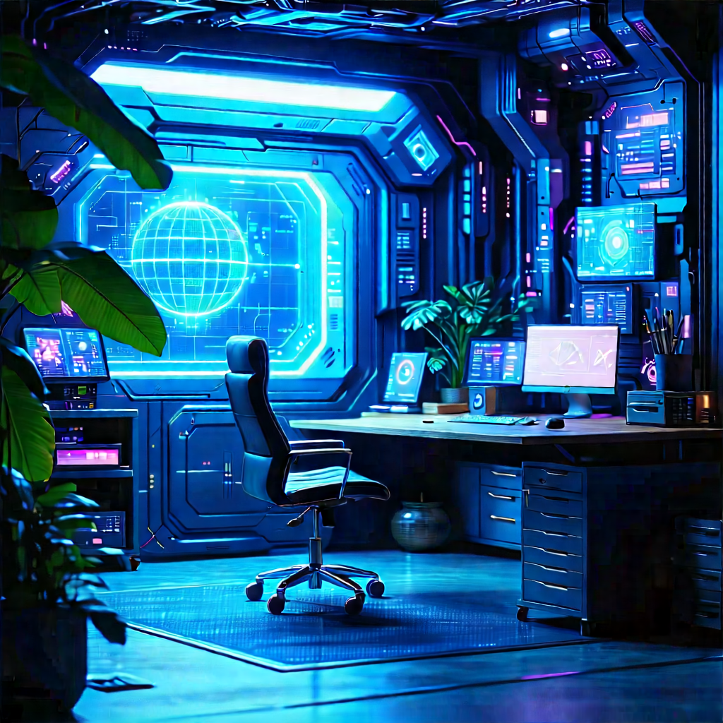 (futuristic:1.1) Tech Startup Office With Futuristic Room,