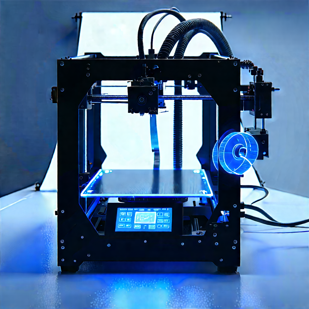 3d Printer With Data Streams With Printer Blue