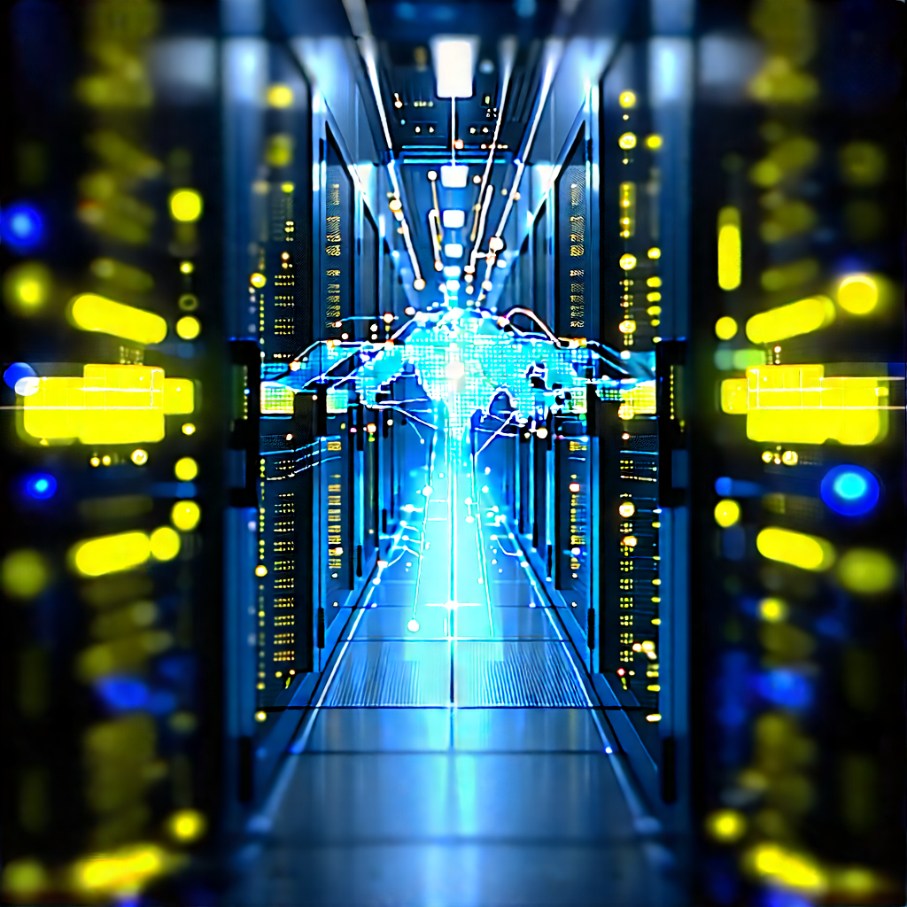 Server Rack With Data Streams With Image, There
