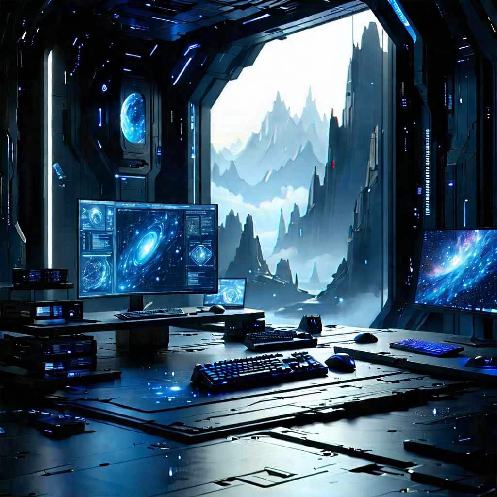 Futuristic Digital Workspace With Image, There