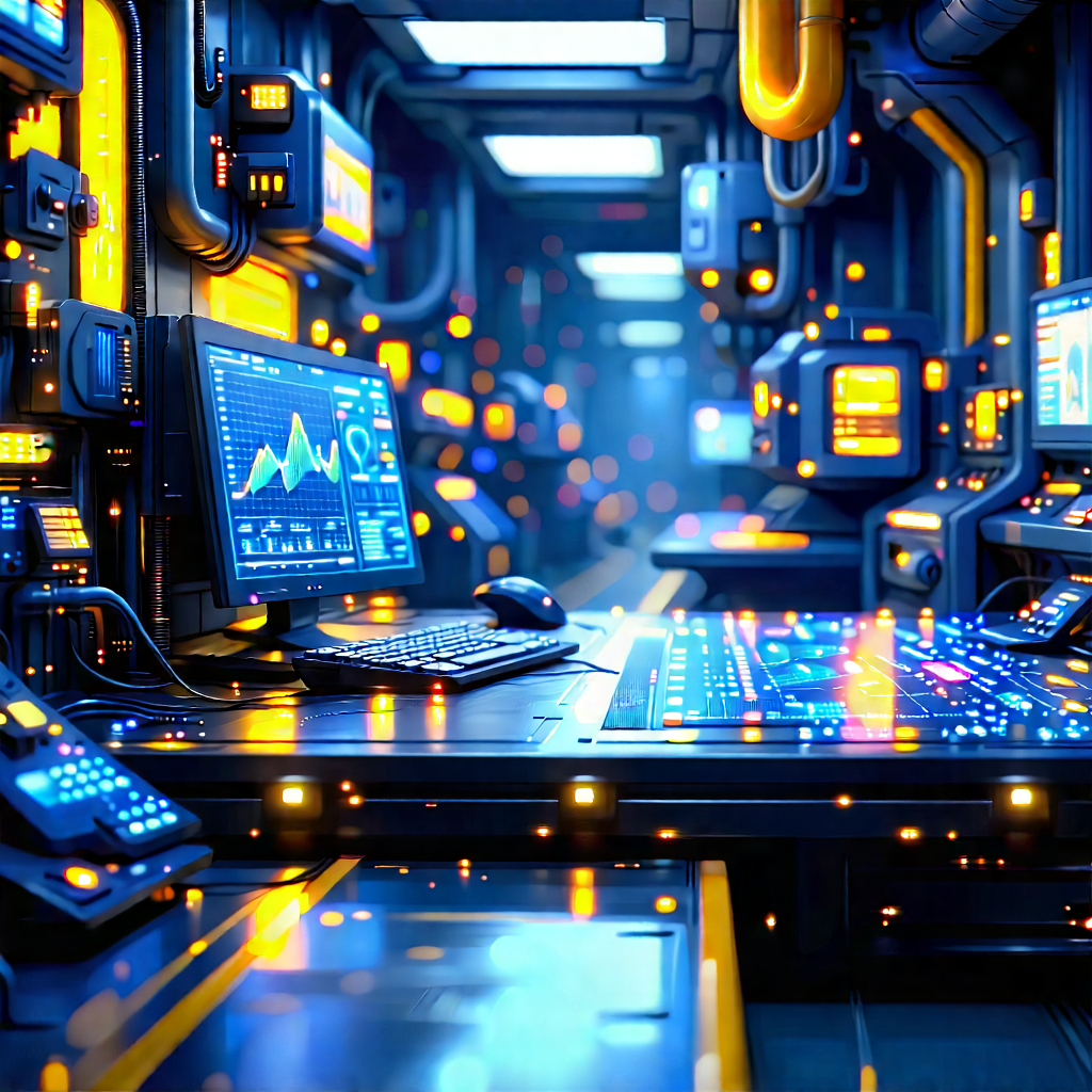 Entertainment Technology In Manufacturing Facility With Futuristic Scene,